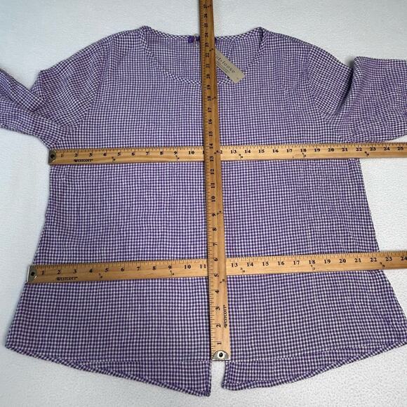 Cut Loose Women's Size L NWT Crinkle Check Split Back 3/4 Sleeve Top Purple - Picture 2 of 7